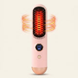 Cepillo alisador de cabello inalambrico calentandose, cerdas al rojo con efecto de calor