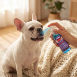 Aplicando el spray Oral Pet en los dientes de un perro