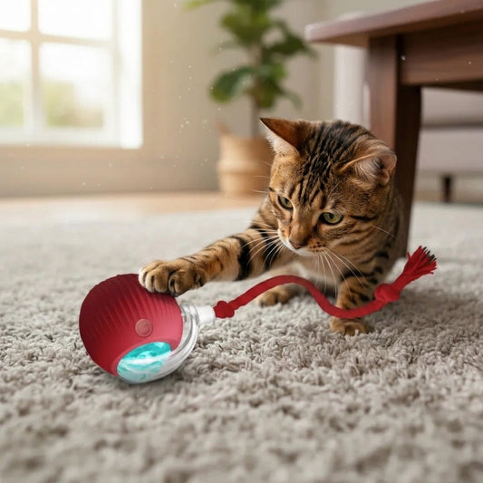 Gato jugando con la Pelota Inteligente Mascota con Cuerda