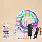 Tira de luces neon LED RGB con control remoto y adaptador, fondo crema